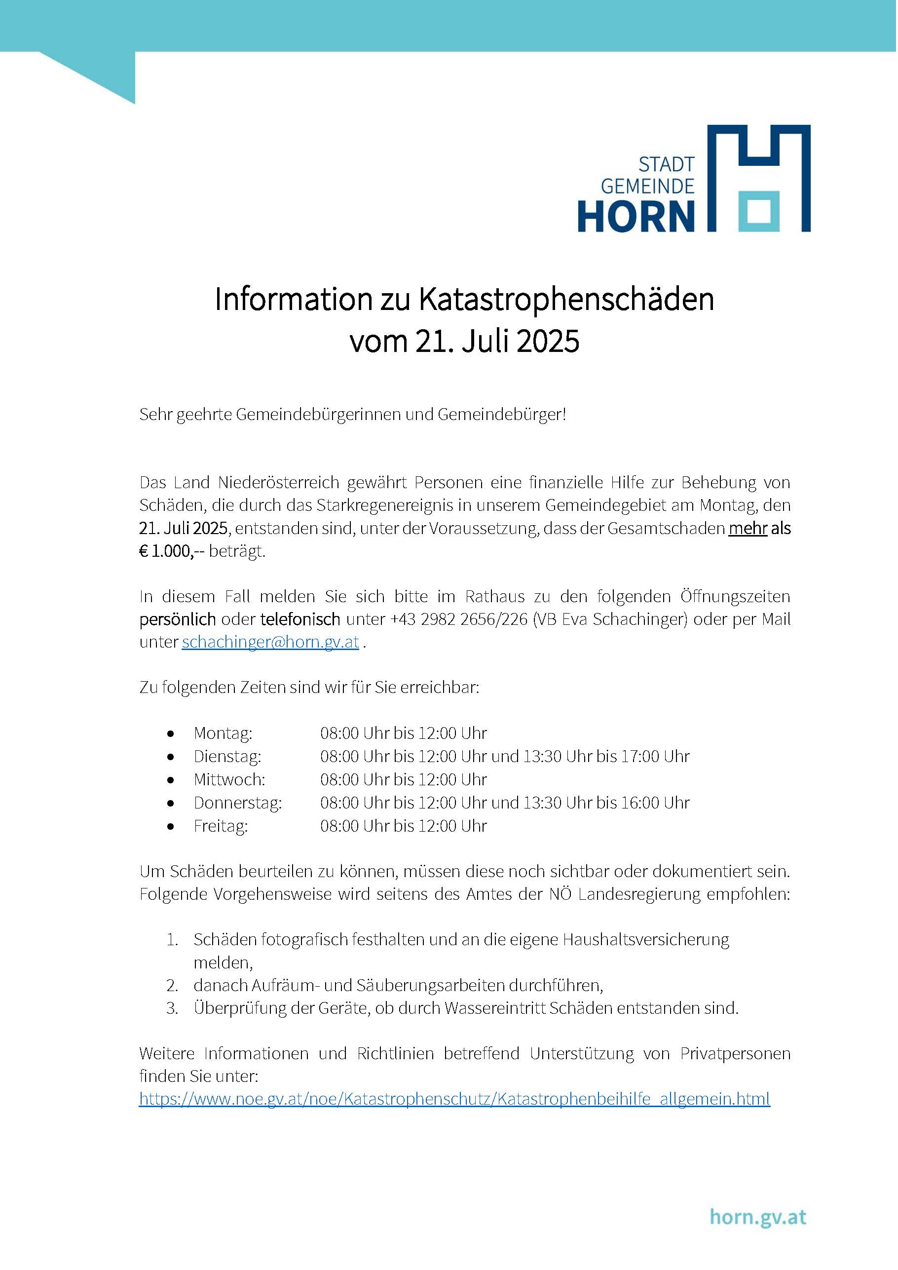 Information zu Katastrophenschäden